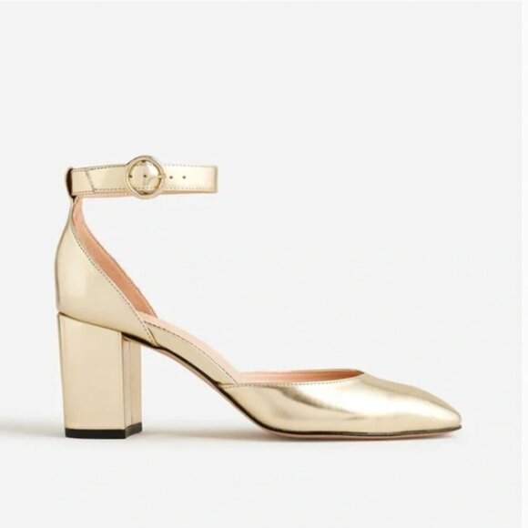 J.Crew Women’s Maisie Metallic Gold ankle-strap heels - Size 12 - Picture 2 of 11